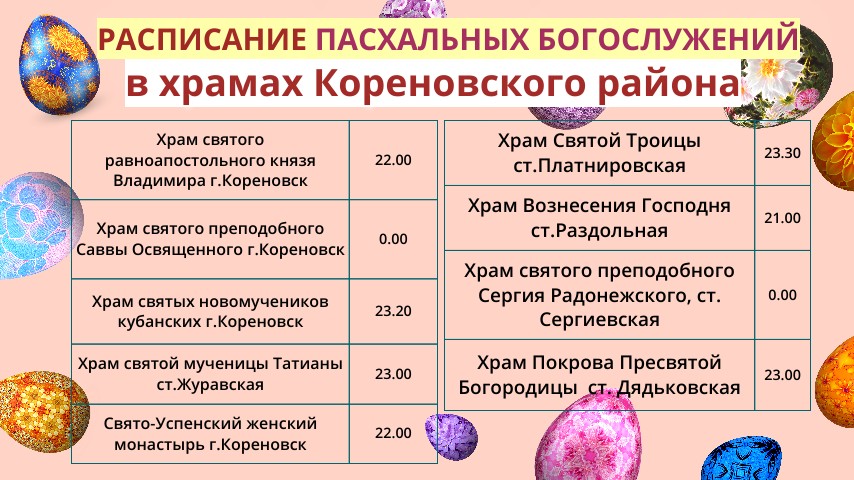 Расписание пасхальных богослужений 4